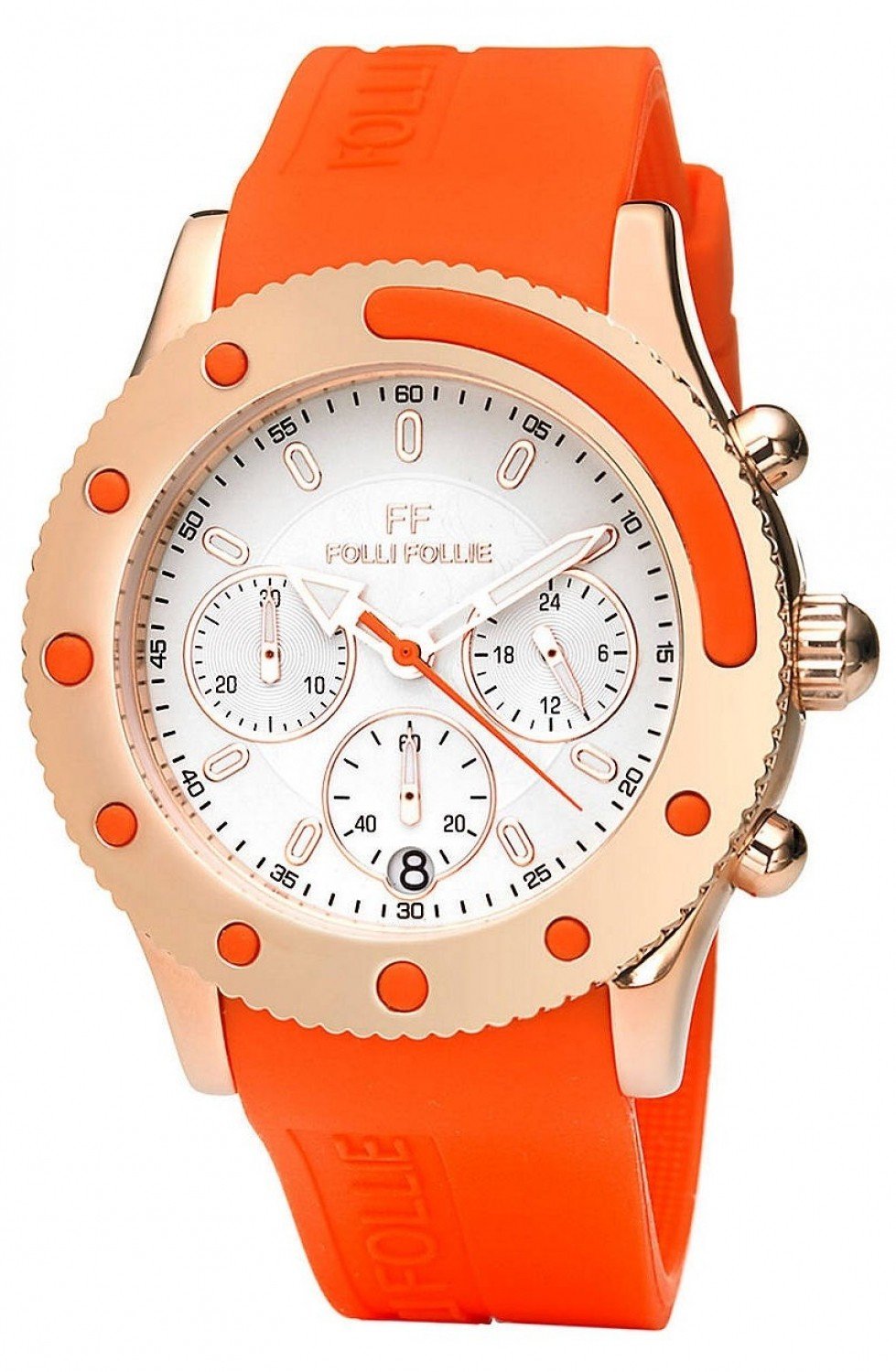 ng h FOLLI FOLLIE Ladies Rose Gold Orange Watch 38mm