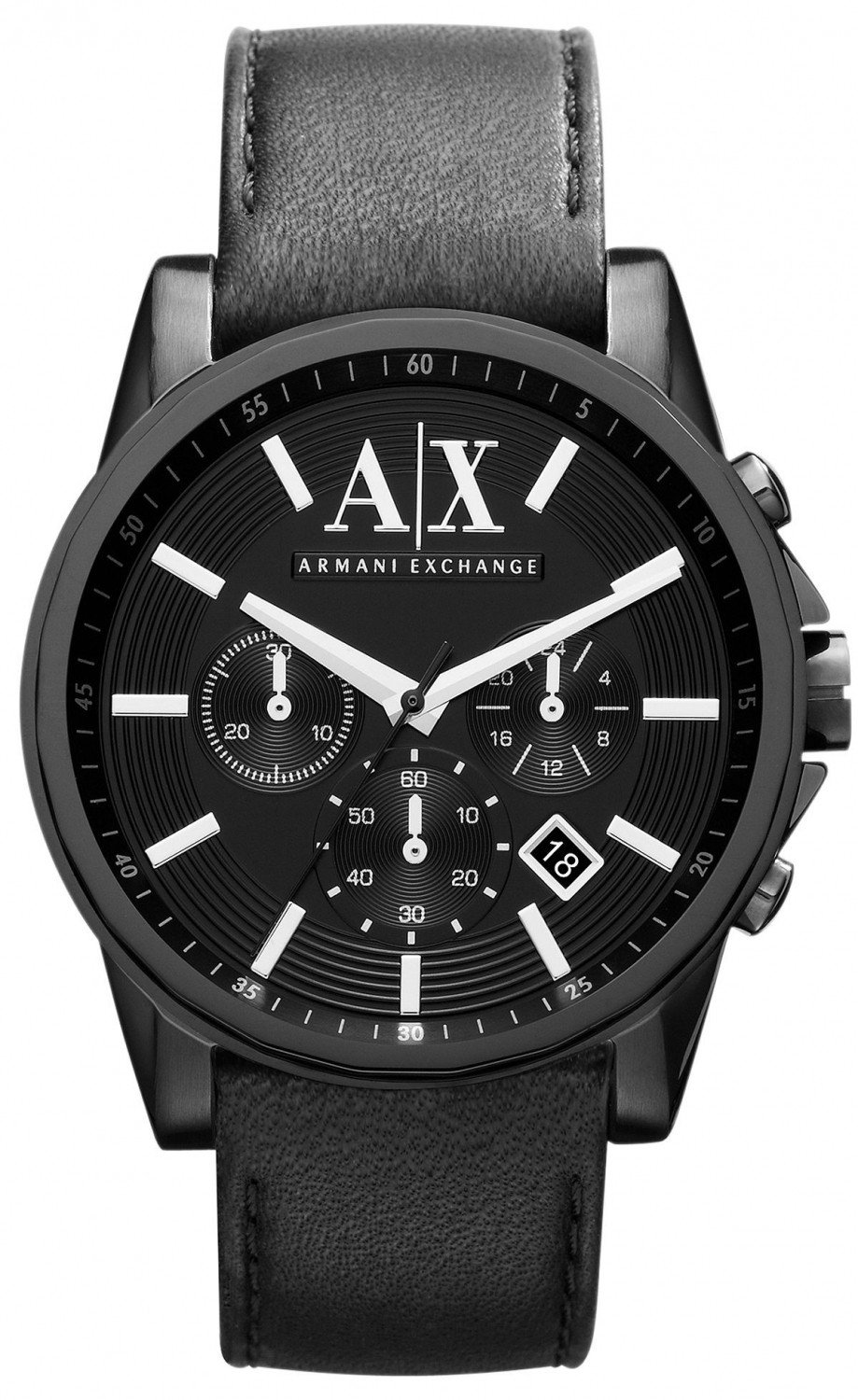 Đồng hồ A|X Armani Exchange Watch, Men's Black Leather Strap 45mm ✓  
