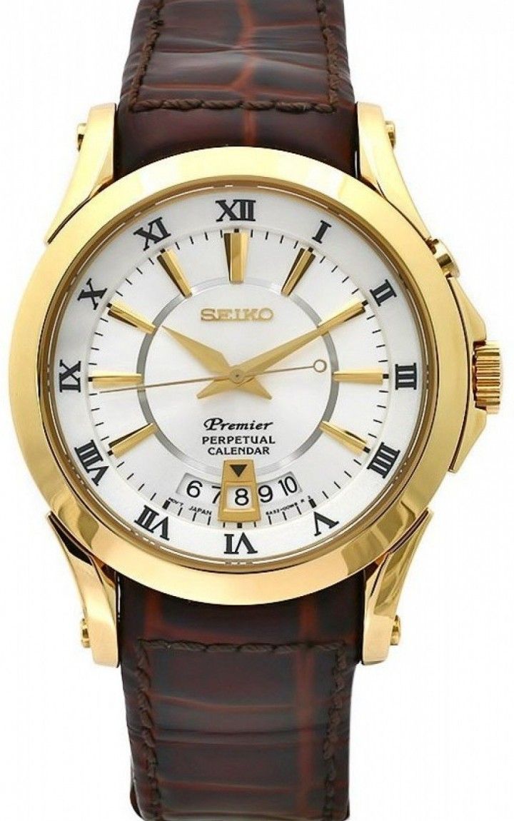 Đồng hồ Seiko Men's Premier Brown Leather Perpetual Calendar Watch 40mm ✓  