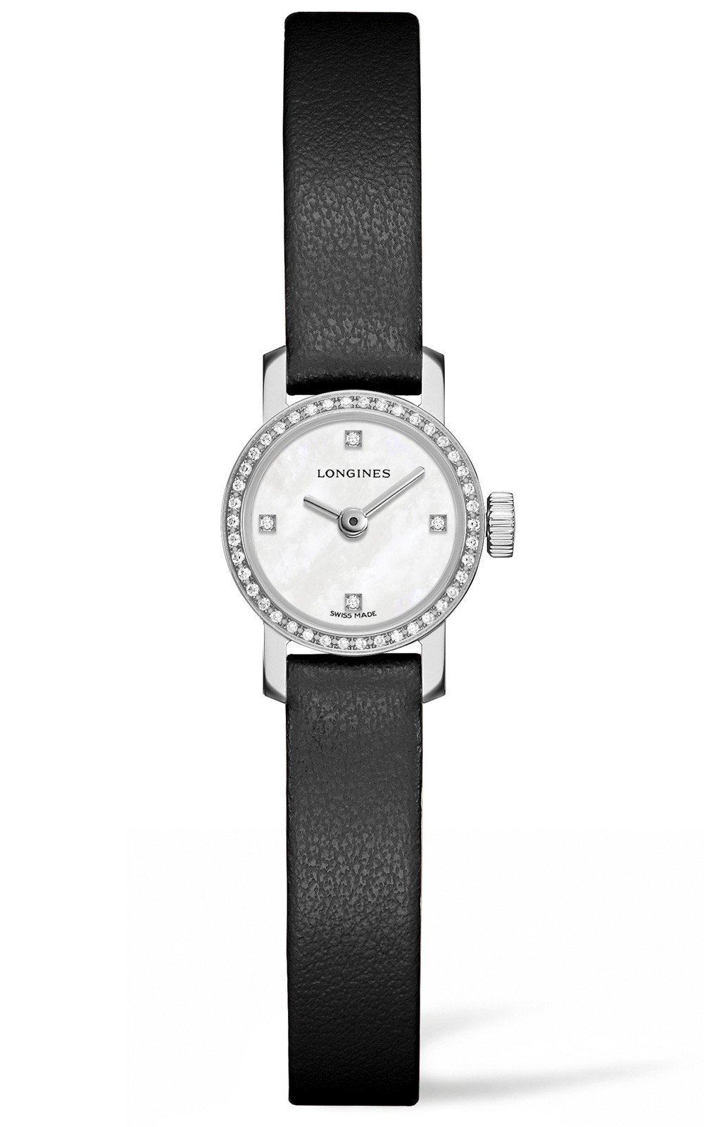 ng h Longines Mini Quartz Black Leather Ladies Watch L2.303.0