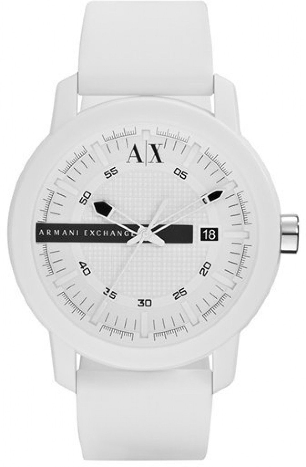 Đồng hồ AX Armani Exchange Logo Bar Silicone Strap Watch, 44mm White ✓  