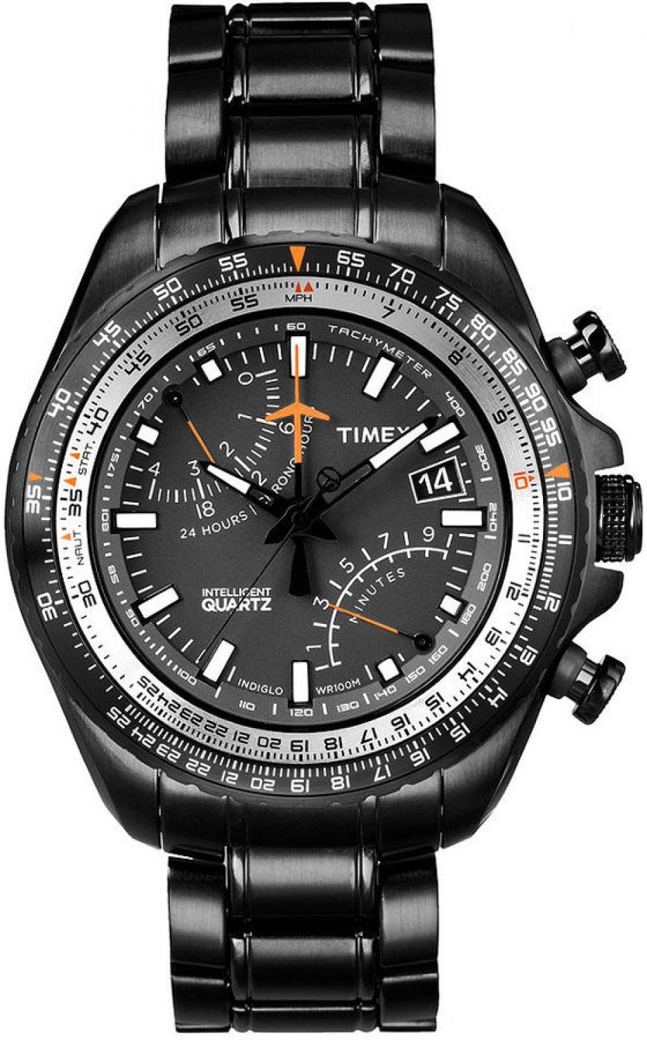 Đồng hồ Men's Premium Intelligent Quartz Fly-Back Chronograph Black-Tone  Stainless Steel Bracelet 46mm ✓ 