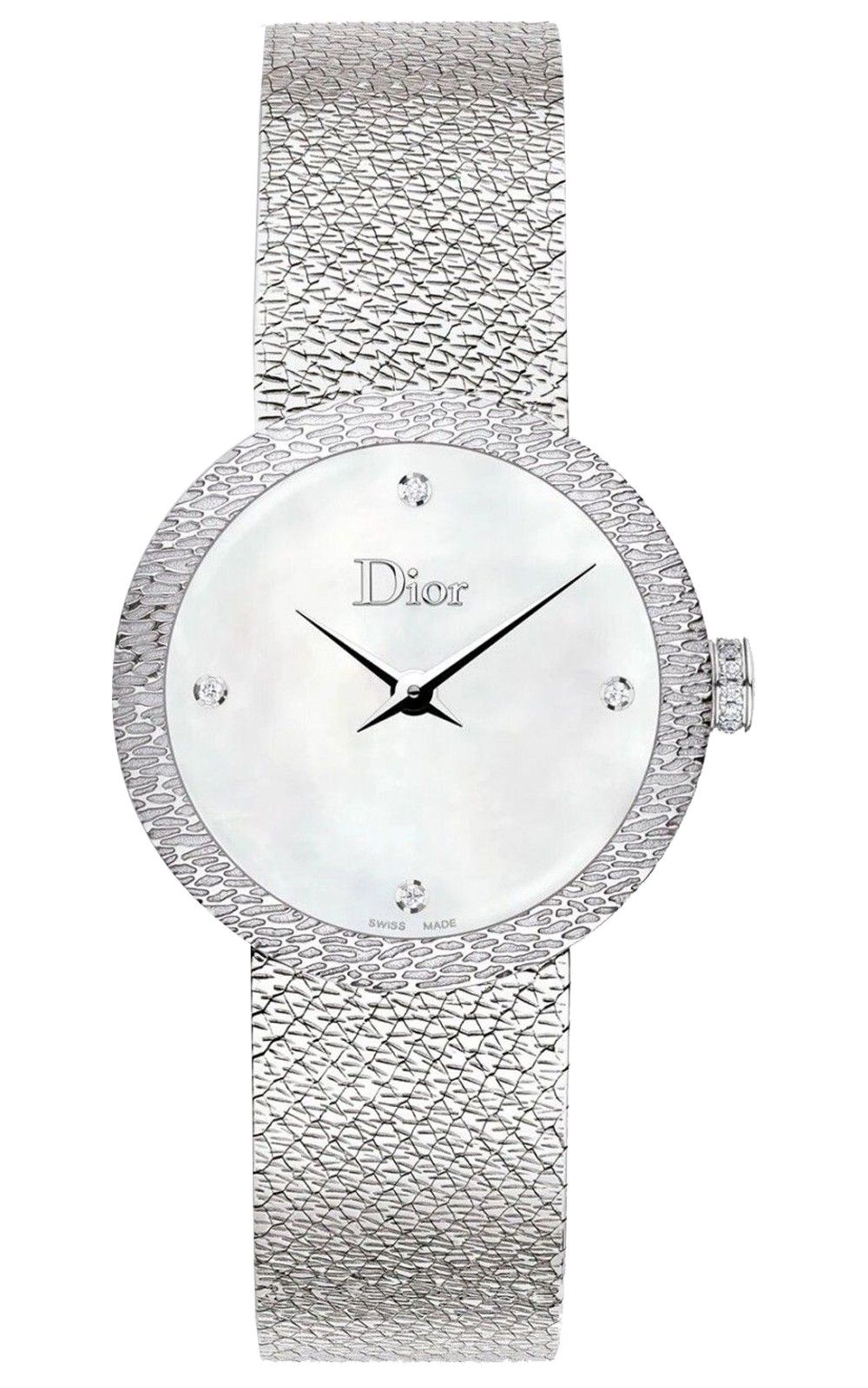 La D de Dior Satine Ø 25 mm Steel White MotherOfPearl and Diamonds   DIOR PT
