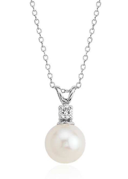 Đồng Hồ Freshwater Cultured Pearl And Diamond Pendant In 14k White Gold