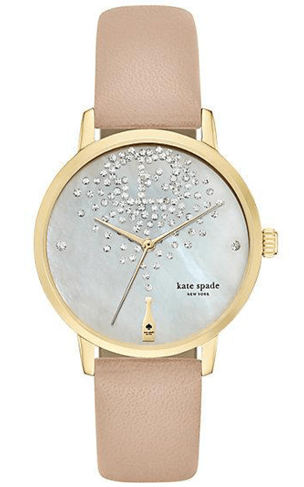 Đồng hồ Kate Spade Metro Crystal Champagne Leather Strap Ladies Watch 34mm  KSW1015 ✓ 