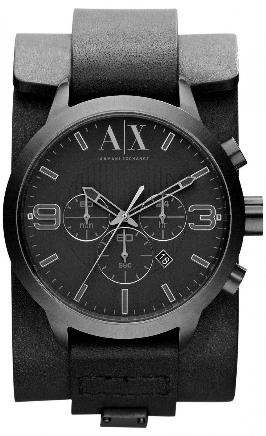 Đồng hồ A|X Armani Exchange Watch, Men's Chronograph Black Leather Cuff  Strap 48mm ✓ 