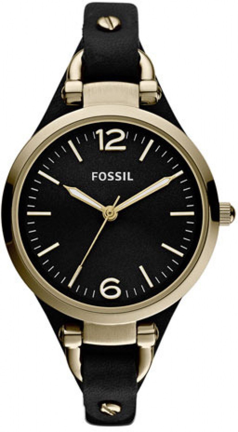 Đồng hồ Fossil 'Georgia' Leather Strap Watch, Black/ Gold 32mm ✓  