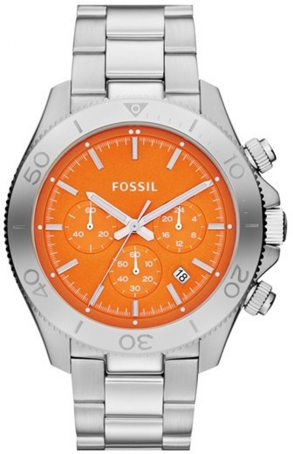 Đồng hồ Fossil 'Retro Traveler' Chronograph Bracelet Watch, Silver/ Orange  45mm ✓ 