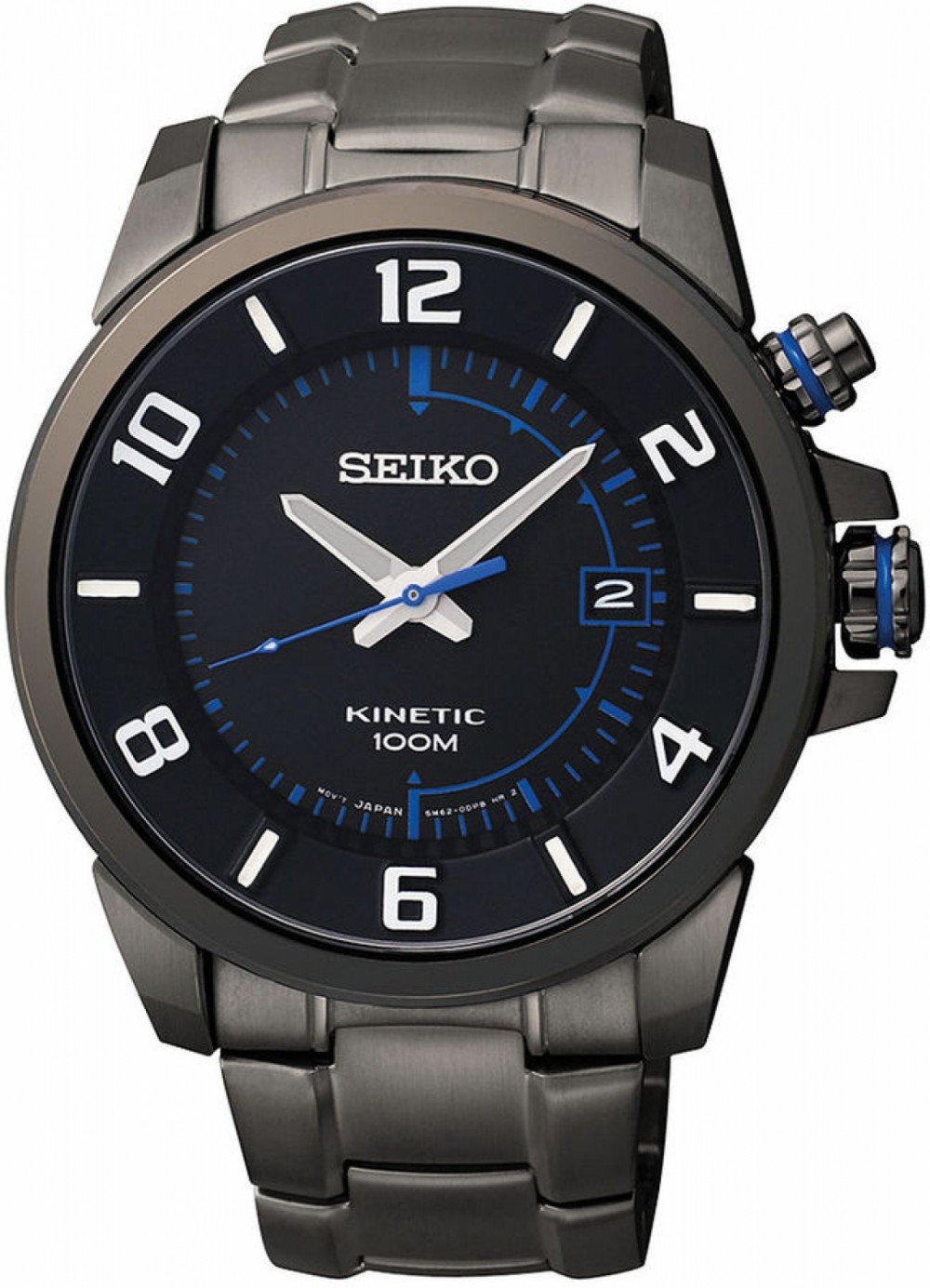 Đồng hồ Seiko Watch, Men's Kinetic Black Ion Finish Stainless Steel  Bracelet 42mm ✓ 